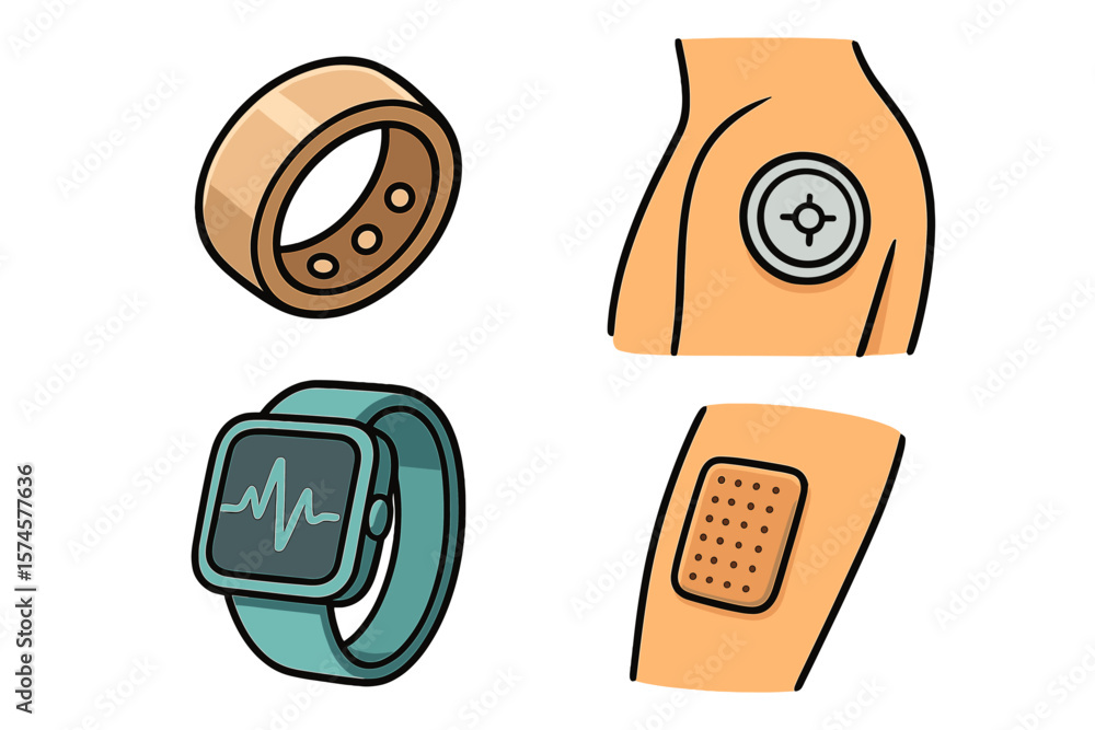 Poster technology devices for health monitoring and fitness tracking showcase various designs and functiona