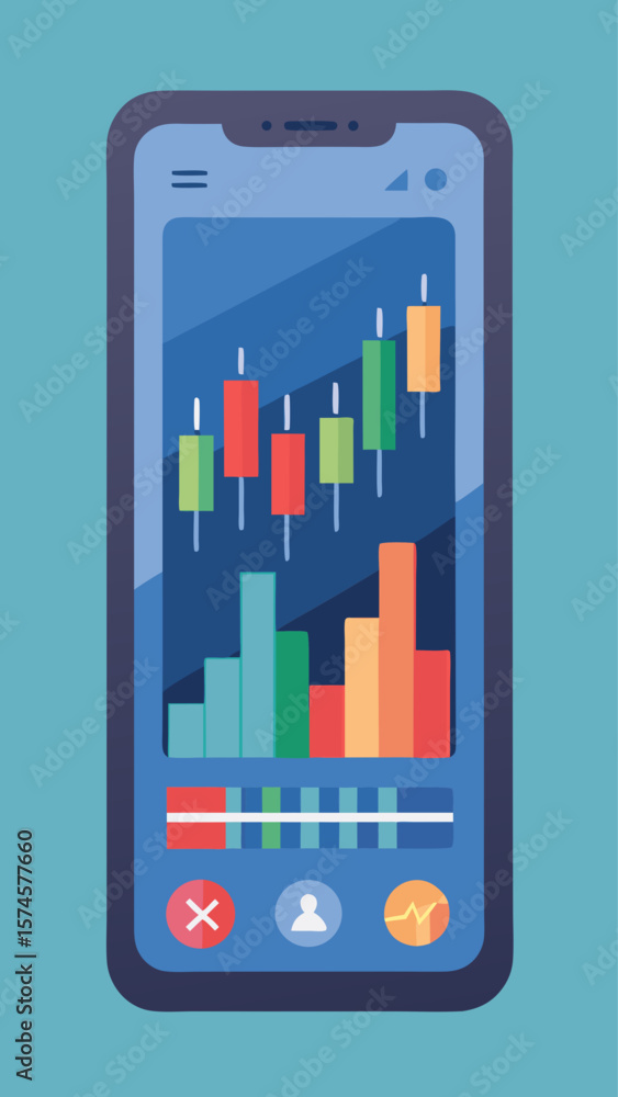 Poster a tablet and a piece of paper with a dollar sign on it. the tablet is displaying a graph