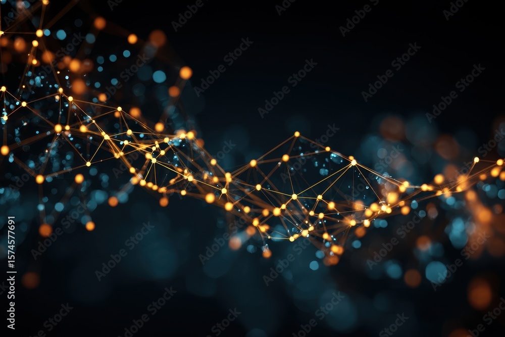 Fototapete abstract network of interconnected glowing nodes and lines on a dark blue background