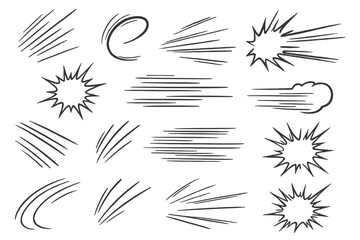 Dynamic motion lines and effects to indicate speed and impact in illustrations and designs