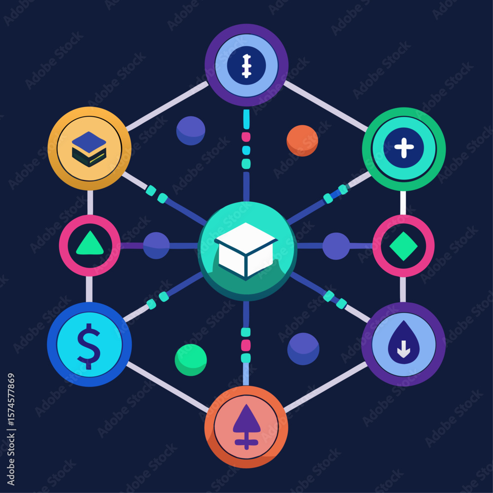 Fototapete a colorful graphic of a box with a bunch of different shapes and numbers surrounding it. the box is 