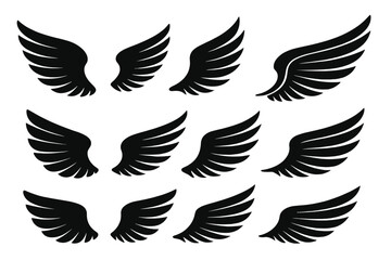 Various black wing designs arranged in a grid format for creative and artistic purposes