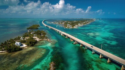 Driving In Florida: Aerial View of Key West Island Highway with Bridges Over the Sea