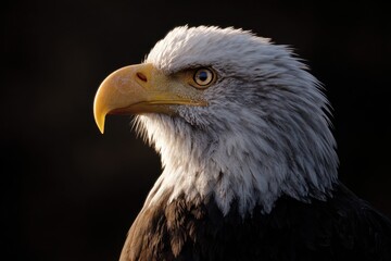 Obraz premium Eagle Profile. Majestic Bald Eagle Close-Up, Silhouetted Against Sunlight