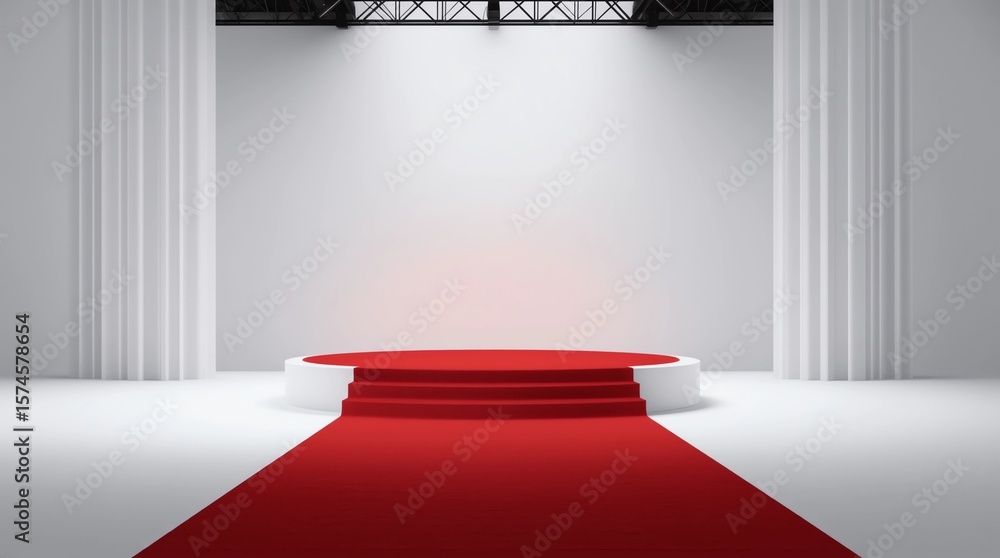 Poster empty podium or pedestal display on white background with red carpet and exclusive concept. blank pr