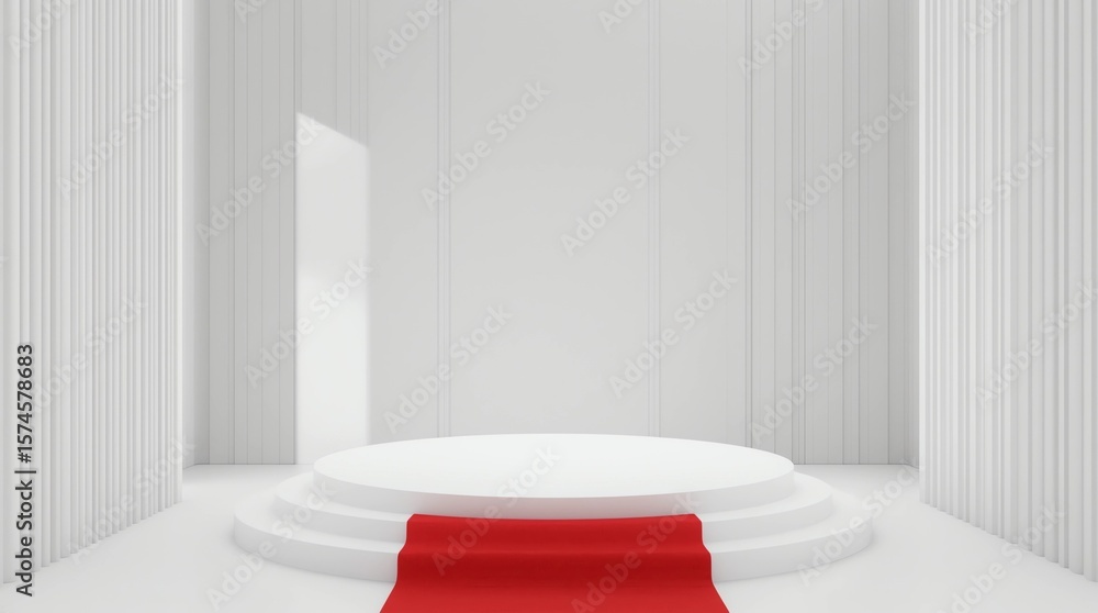 Poster empty podium or pedestal display on white background with red carpet and exclusive concept. blank pr