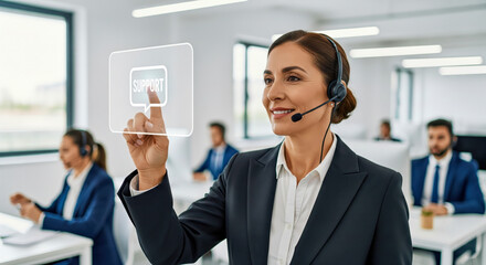 Professional Customer Support Representative Using Technology Interface
