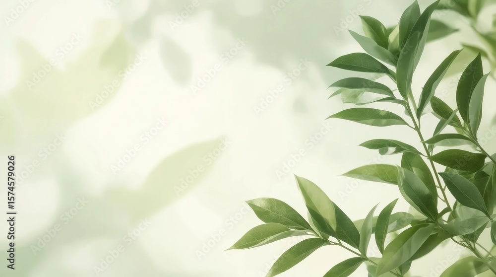 Aufkleber closeup of green nature leaf on blurred greenery background in garden with bokeh and copy space usin
