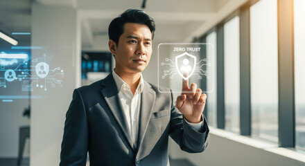 Businessman Engaged With Zero Trust Security Interface