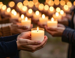 Hands holding lit candles