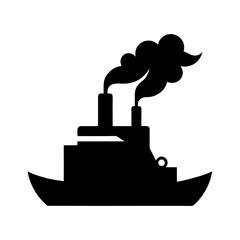 Silhouette of steamboat with smoke stack rising for retro transportation and river cruise