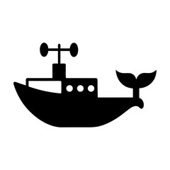 Silhouette of whale watching boat with binoculars for wildlife tours and marine observation