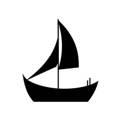 Silhouette of ancient reed boat with triangular sail for historical transport illustrations