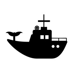 Obraz premium Whale tour boat silhouette with binoculars for ocean exploration and wildlife adventure