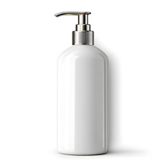blank mockup of empty shampoo bottle with pump in 3D style on white