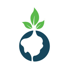 Minimalist globe melting into plant for climate change awareness and sustainability icons