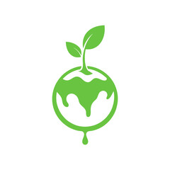 Eco globe melting into sprouting plant for environmental care and future earth protection