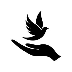 Minimalist hand releasing birds icon for freedom wildlife rescue and peaceful nature themes