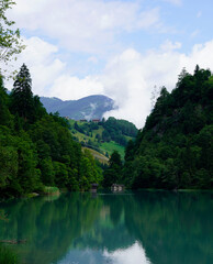 Klamsee lake in Austria, mountains in the background 