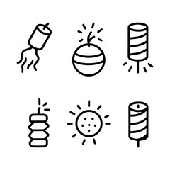 Fireworks icons set vector illustration celebration party festive new year holiday cracker pyrotechnics sparkler