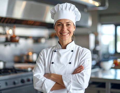 Cooking mastery female chef in kitchen portrait photography culinary art professional environment close-up passion for food