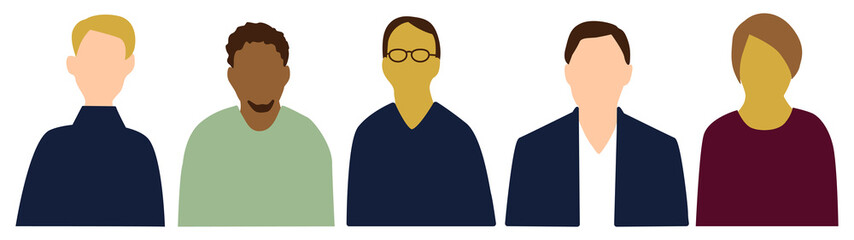 いろんな国の男性たち正面上半身アイコンセット5人_表情無