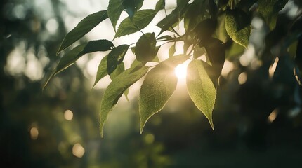 fresh green leaves in spring and bokeh background