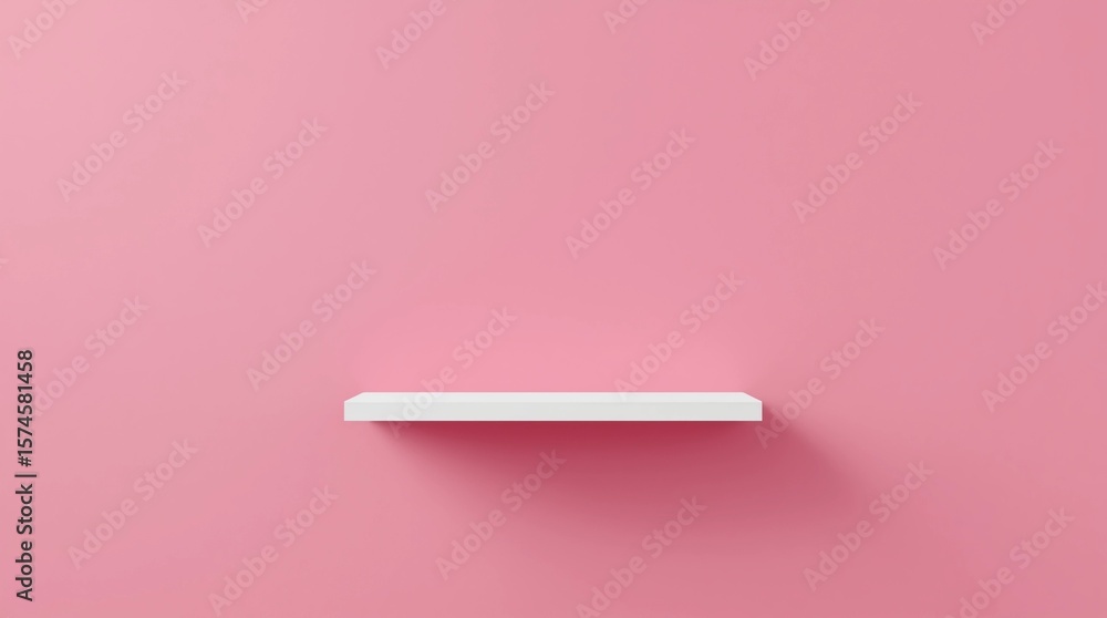Poster front view of empty shelf on pink wall background with modern minimal concept. display of backdrop s