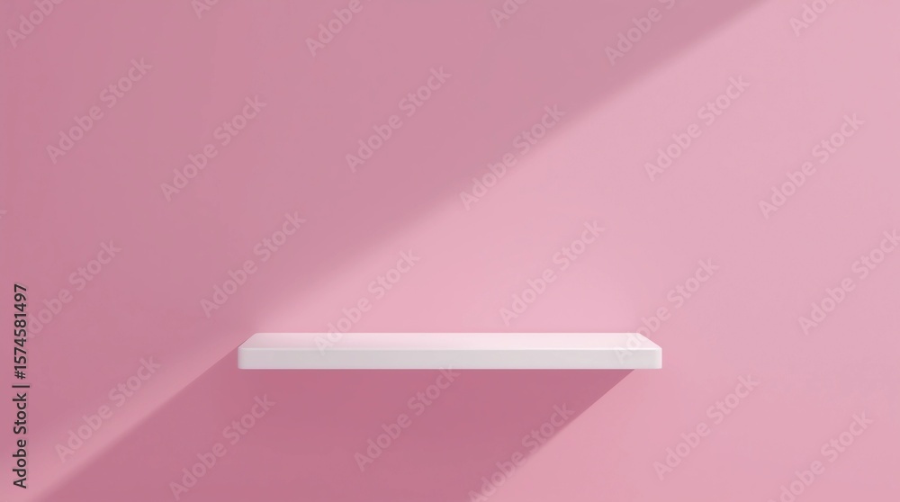 Poster front view of empty shelf on pink wall background with modern minimal concept. display of backdrop s