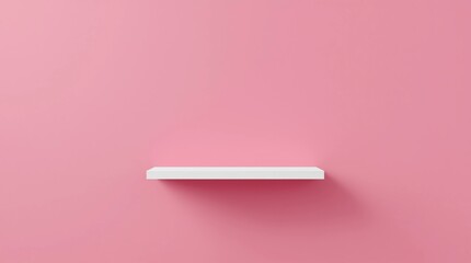 Front view of empty shelf on pink wall background with modern minimal concept. Display of backdrop shelves for showing. Realistic 3D render (