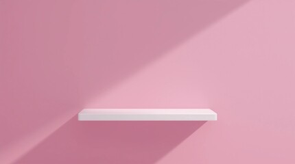 Front view of empty shelf on pink wall background with modern minimal concept. Display of backdrop shelves for showing. Realistic 3D render (