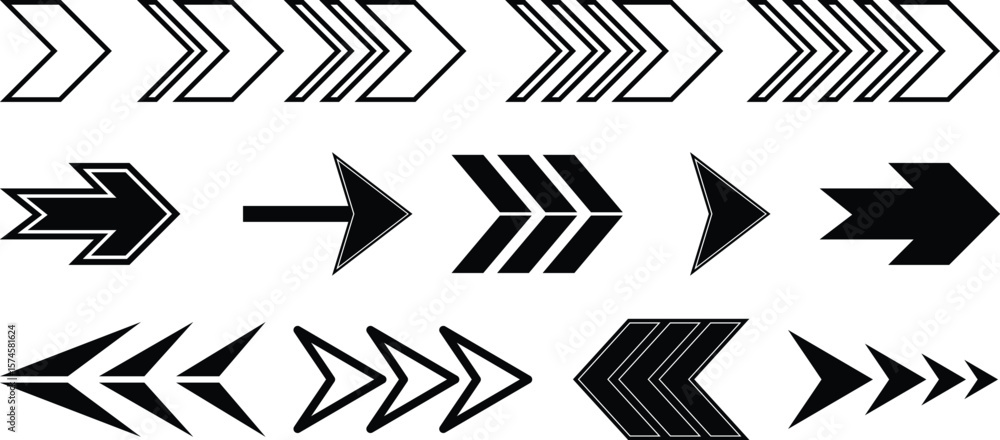 Poster collection of modern arrow icons perfect for web design and user interfaces