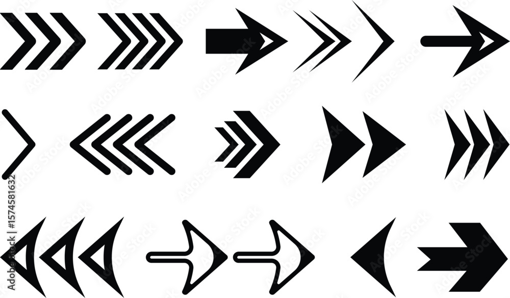 Aufkleber collection of various black arrow directional icons and symbols in vector formats