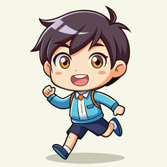Animated cartoon boy in school uniform running