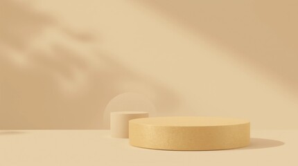 Gold product background stand or podium pedestal on advertising display with blank backdrops. 3D rendering