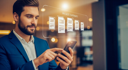 Businessman Managing Invoices On Smartphone Screen