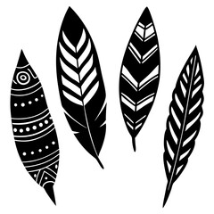 set of colorful, hand drawn feathers