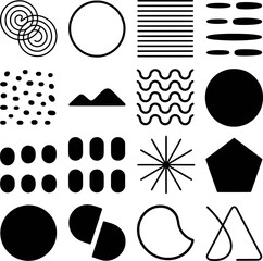 Black and white abstract shapes and patterns collection graphic vector