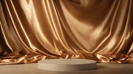 Gold product background stand or podium pedestal on luxury advertising display with blank backdrops. 3D rendering 