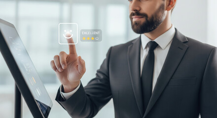 Businessman Interacting With Virtual Feedback Screen