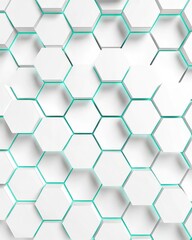 Naklejka premium 3D White Hexagon Background with Teal Outline - Modern Geometric Pattern