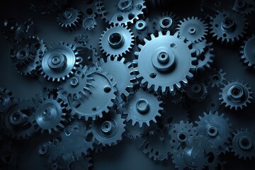 An intricate arrangement of metallic gears, casting shadows and varying in size