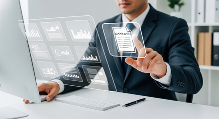 Businessman Interacting With Digital Approval Interface