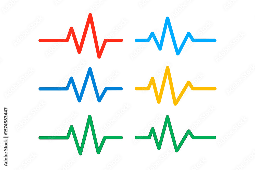 Poster colorful heart rate patterns representing different health metrics in a modern design suitable for h