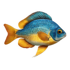 Fototapeta premium Vibrant blue and orange fish with detailed scales isolated on transparent background