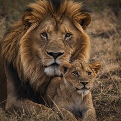 Fototapeta premium lion in the grass