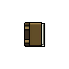 Closed brown book stands alone centered white space graphic
