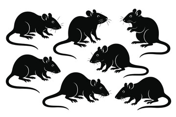 Six black silhouette mice in various poses on a white background suitable for graphic designs or educational materials