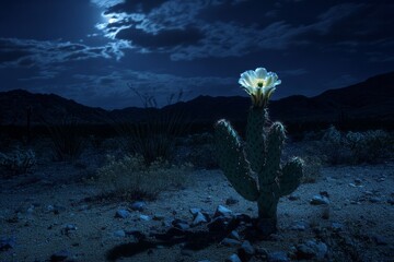 Nighttime shot of a Dutchman's Pipe Cactus blooming under the moonlight, dramatic contrast with dark shadows, petals glowing softly.Dutchman's pipe cactus,night blooming,jungle cactus.