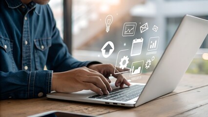 Digital marketing technology online concept. SEO, Advertising, Ecommerce, business online marketing, direct sale, digital marketing strategies and goals.
